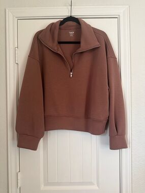 Quarter-Zip Oversized Pullover - brown